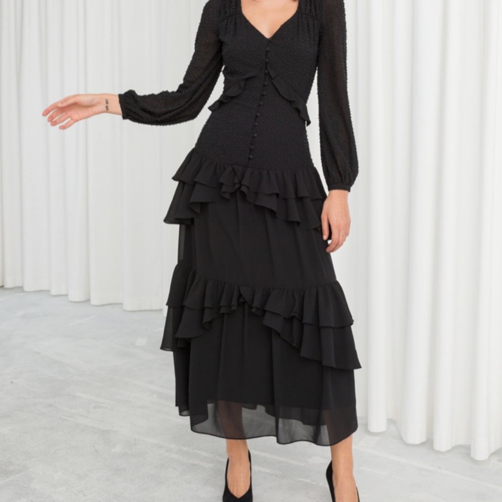 & Other Stories Ruffle Beaded Holiday Dress